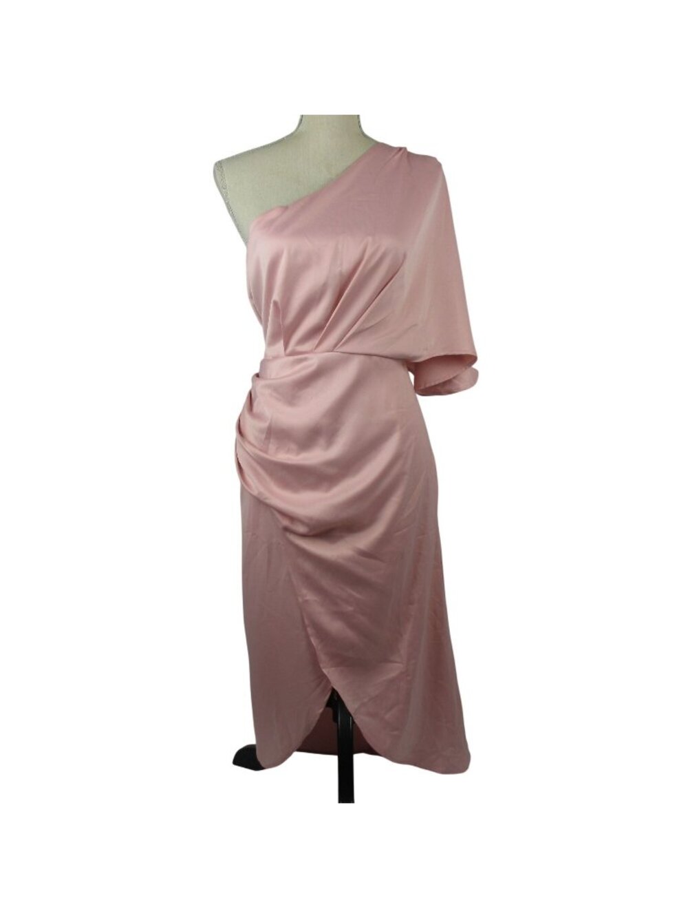 Cupshe One Shoulder Pink Midi Dress W/ Asymmetrical Ruched Detail Size L Satin
